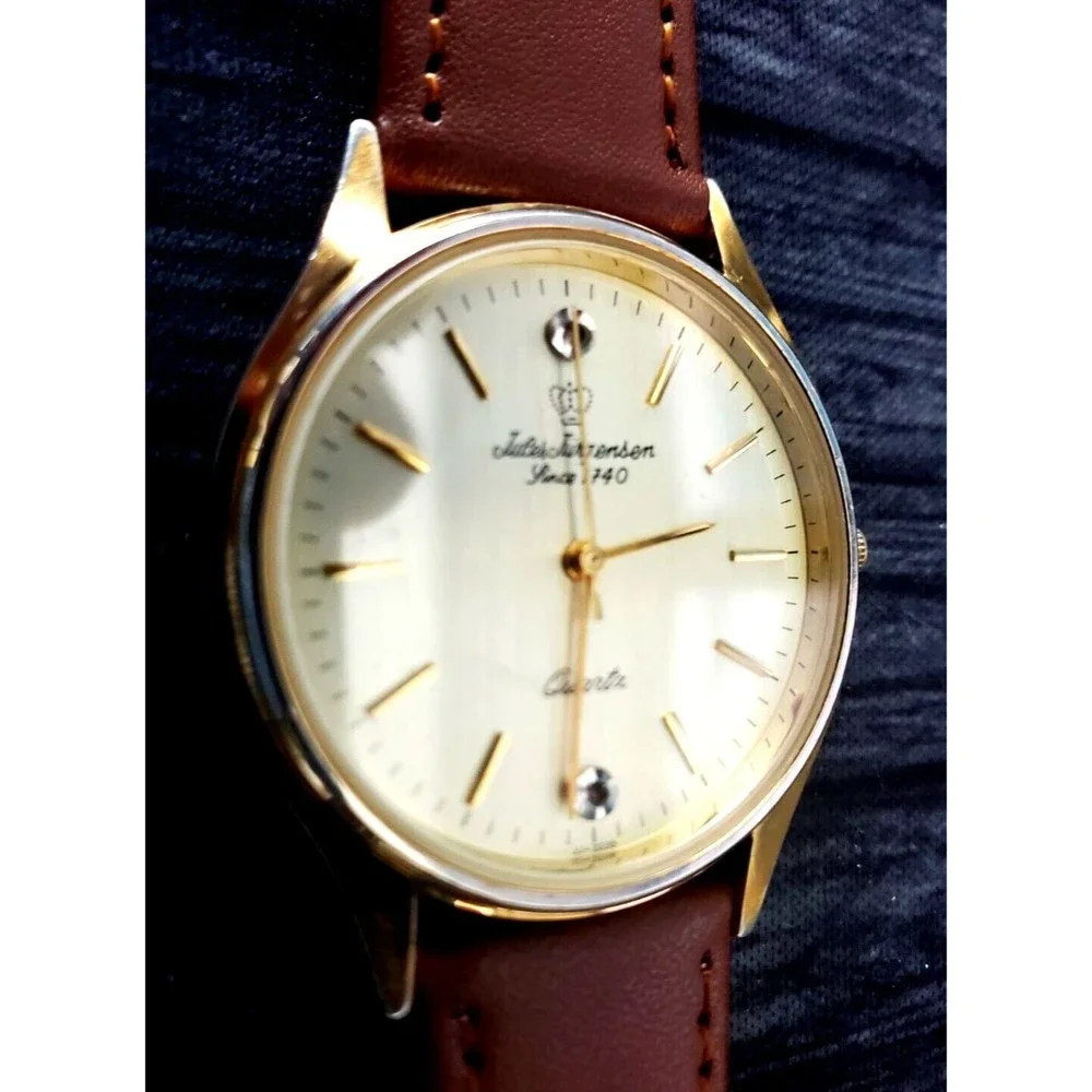 Rare Vintage‎ Jules Jurgensen Gold Men’s 377 Champaign Diamond Dial Wristwatch!